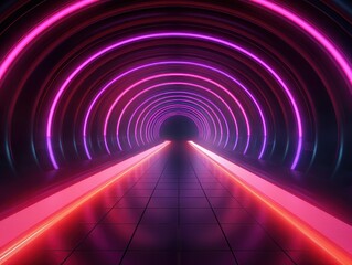 Long Tunnel With Neon Lights, A Mesmerizing Pathway Through Colorful Illumination