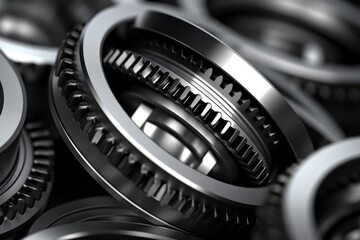 Close-up of interlocking metal gears with a focus on precision engineering and industrial machinery.