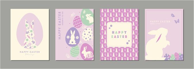 イースター素材セット　フレーム　背景　カード　エッグ　ウサギ　ベクターイラスト　おしゃれ