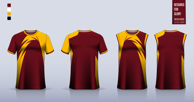 T-shirt Sport, Soccer Jersey, Football Kit, Basketball Uniform, Tank Top, And Running Singlet Mockup. Fabric Pattern Design. 