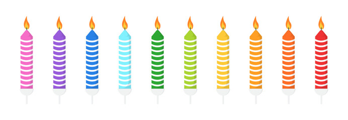 Set of candle for decoration birthday card flat illustration