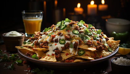 Freshness and spice on a plate, guacamole and meat taco generated by AI