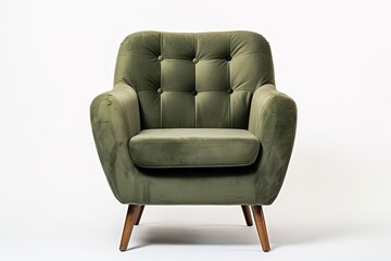 Vintage armchair in olive velvet isolated and insulated - obrazy, fototapety, plakaty