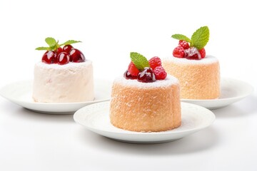 White background showcases tasty homemade sponge cakes