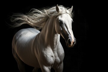 Obraz na płótnie Canvas White horse in motion isolated on dark background