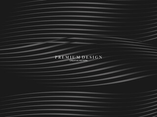 Black abstract background design. Modern wavy lines (guilloche curves) pattern in monochrome colors. Premium line texture for banner, business card, background. Dark horizontal vector template.