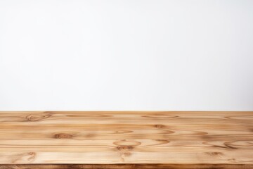 Wooden table surface on white backdrop suitable for exhibiting or assembling your items