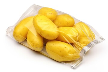 Yellow potato bag on white background - obrazy, fototapety, plakaty