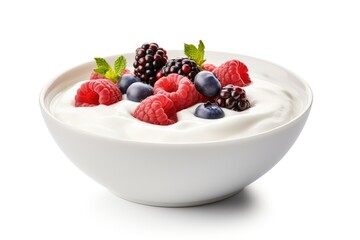 Yogurt in a bowl on a white surface