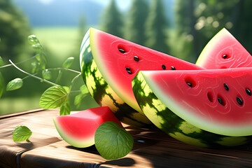 Cool and delicious watermelon. Generative AI.