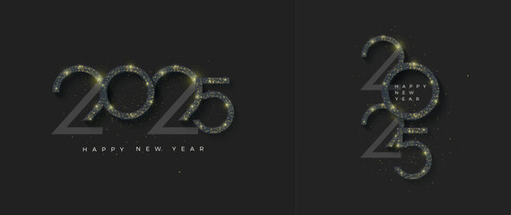 Happy new year 2025 design, Unique digits with luxury golden glitters numerals. Design for greeting, poster, banner or calendar print.