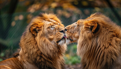 Two lions show love for each other
