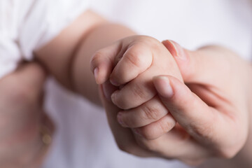 Newborn baby little hands details sweet person