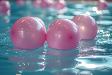 Three pink balls floating on a pool surface