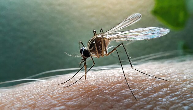 A close up of the mosquito on the skin.