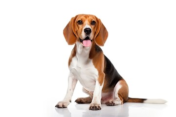 Adorable Beagle dog posing alone against white background - obrazy, fototapety, plakaty