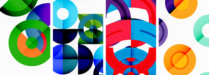 Circles and rings geometric backgrounds. Posters for wallpaper, business card, cover, poster, banner, brochure, header, website