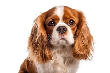 Cute King Charles Spaniel dog portrait isolated on white