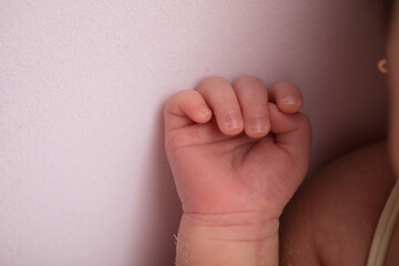 Newborn baby little hands details sweet person