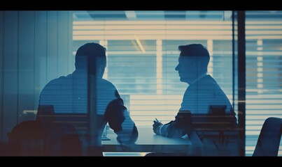 A candid shot capturing two businessmen engaged in discussing business matters, making decisions, and fostering cooperation.
