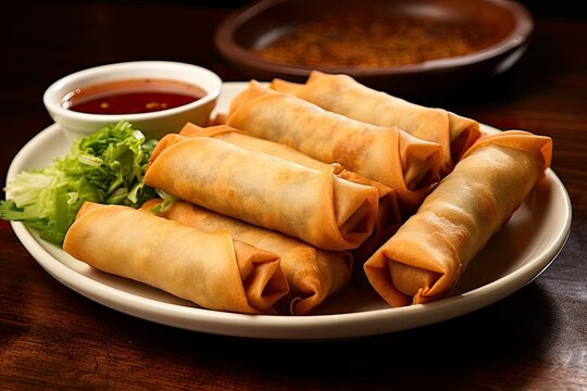 Famous Filipino starter dynamite lumpia typically filled with cheese or meat