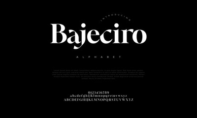 Bajeciro premium luxury elegant alphabet letters and numbers. Elegant wedding typography classic serif font decorative vintage retro. Creative vector illustration