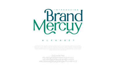 Brandmercury premium luxury elegant alphabet letters and numbers. Elegant wedding typography classic serif font decorative vintage retro. Creative vector illustration