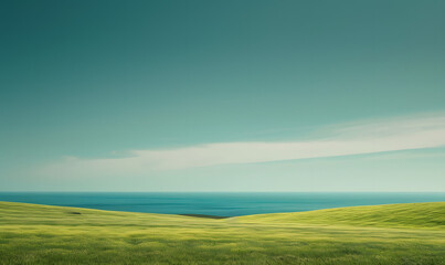 Obraz premium landscape with green field and sky, Generative AI 