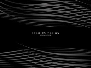 Black abstract background design. Modern wavy lines (guilloche curves) pattern in monochrome colors. Premium line texture for banner, business card, background. Dark horizontal vector template.