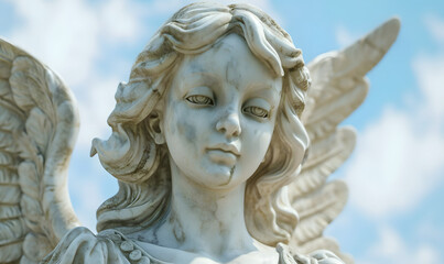 angel statue made out of marble with calm, Generative AI 
