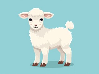 White Sheep Standing on Blue Background in Simple, Informative Image. Flat style design.