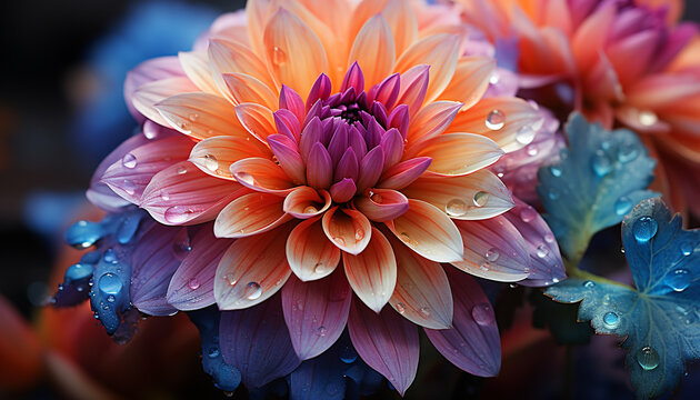 Close up of a vibrant, wet pink flower generated by AI