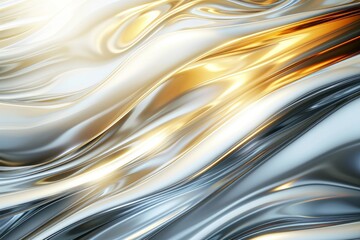 光沢のある金色と銀色のウェーブメタリック背景, Generative AI