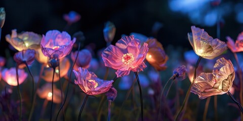 beautiful illuminated wild flowers like a fantasy