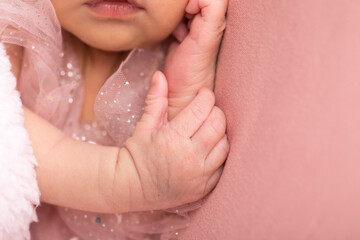 Newborn baby little hands body part affection motherhood