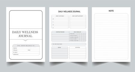 Editable Daily Wellness Planner Kdp Interior printable template Design. - obrazy, fototapety, plakaty
