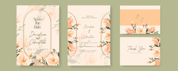 Peach rose wreath background invitation template with flora and flower