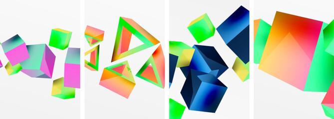 Composition of 3d cubes and other geometric elements background design for wallpaper, business card, cover, poster, banner, brochure, header, website