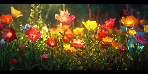 beautiful illuminated wild flowers like a fantasy