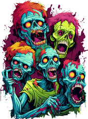 Scary Halloween crazy zombie character, transparent background, for t-shirt or sticker design ready to print