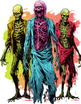 three colorful zombies standing clip art preview