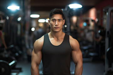 Fototapeta na wymiar Generative AI Image of Muscular Man Exercising in the Gym
