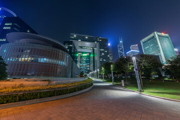 Skyline of downtown district of Hong Kong city at night - 710258152