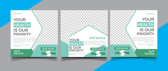 vector flat hospital and healthcare instagram posts collection