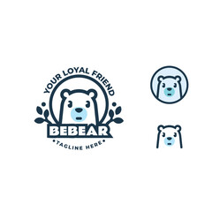 Vector Logo Illustration Bear Simple Mascot Style.