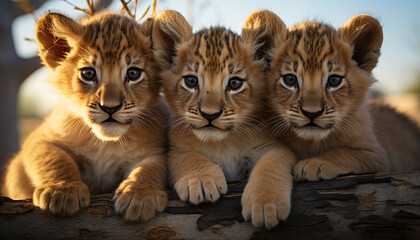 Obraz premium Cute young feline cub playing, staring at camera generated by AI