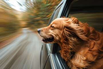 Golden Retriever Dog relaxing Out of Car Window