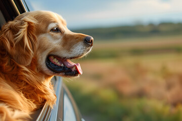 Golden Retriever Looking out of a Car Window