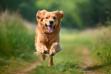 Energetic Golden Retriever Running in a Field