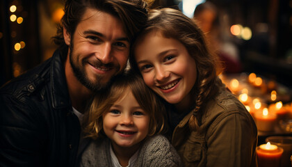 Fototapeta premium Smiling family, one child, happiness, father, love generated by AI